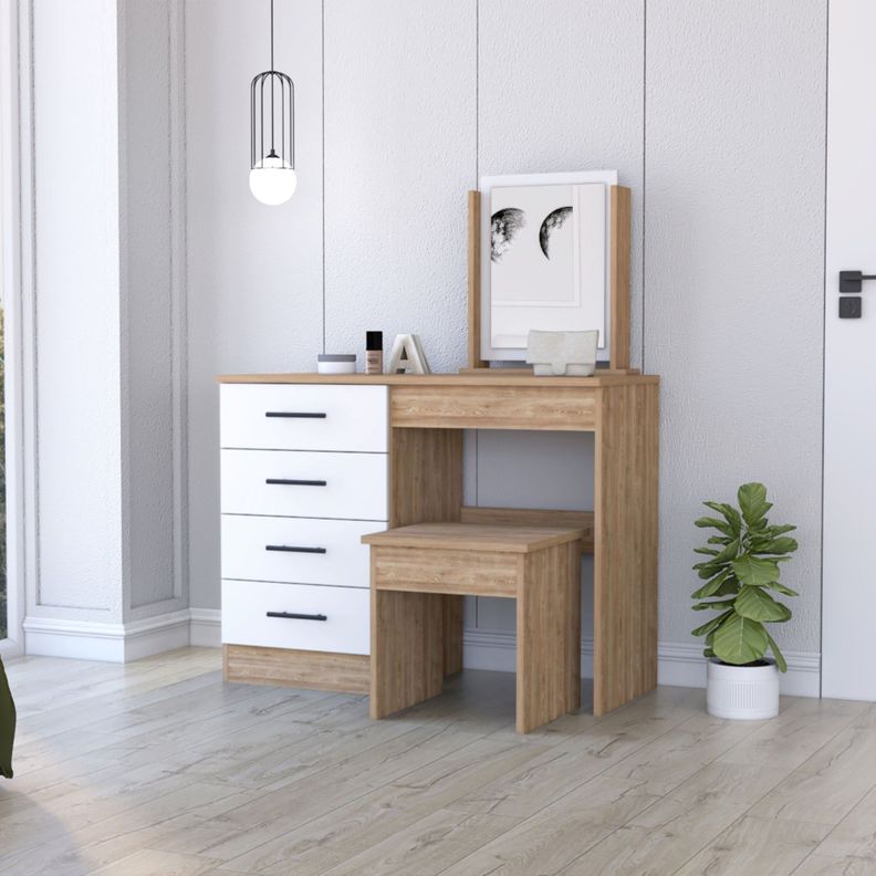 MUEBLE TOCADOR CON ESPEJO Y 4 CAJONES  FM-001C - CAFE CLARO-3