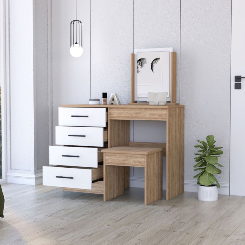 MUEBLE TOCADOR CON ESPEJO Y 4 CAJONES  FM-001C - CAFE CLARO-4