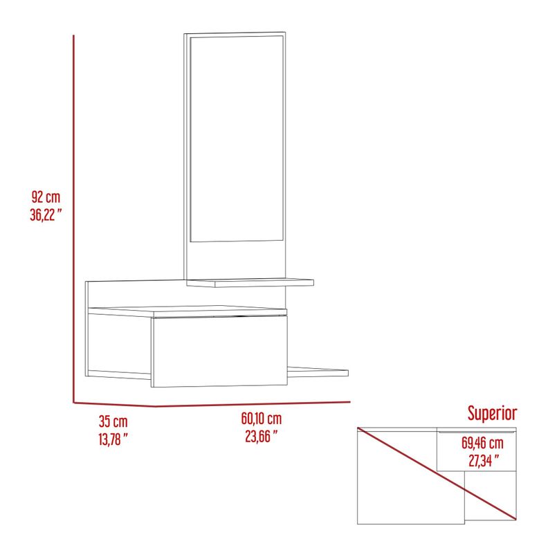 MUEBLE RECIBIDOR PARED CON ESPEJO 1 CAJON FM-002C - CAFÉ CLARO-1