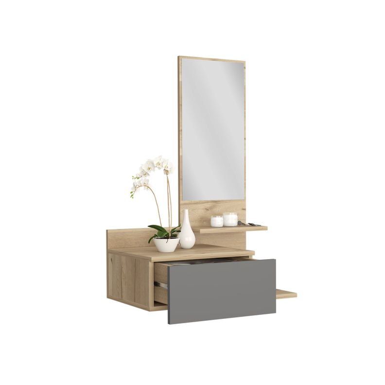 MUEBLE RECIBIDOR PARED CON ESPEJO 1 CAJON FM-002C - CAFÉ CLARO-2