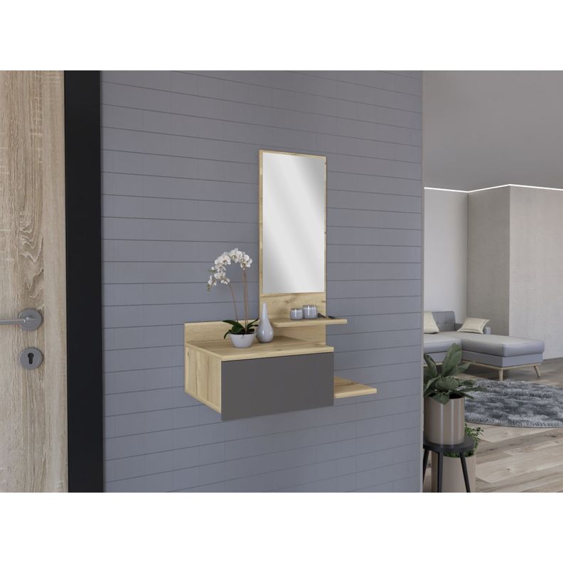 MUEBLE RECIBIDOR PARED CON ESPEJO 1 CAJON FM-002C - CAFÉ CLARO-4