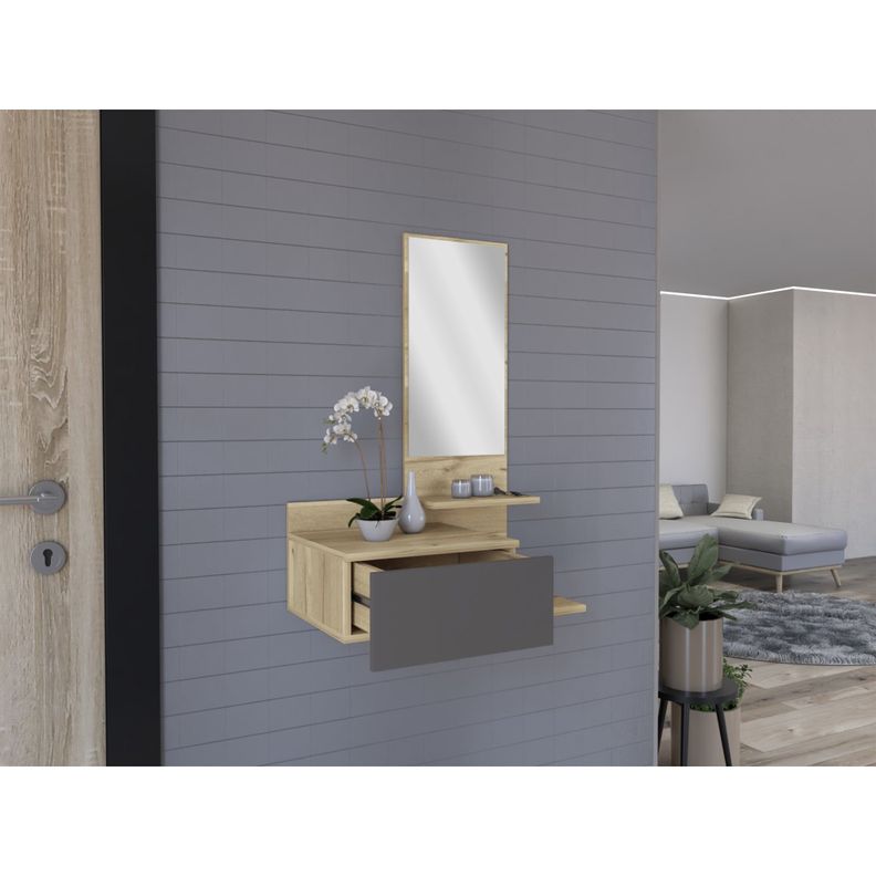 MUEBLE RECIBIDOR PARED CON ESPEJO 1 CAJON FM-002C - CAFÉ CLARO-5