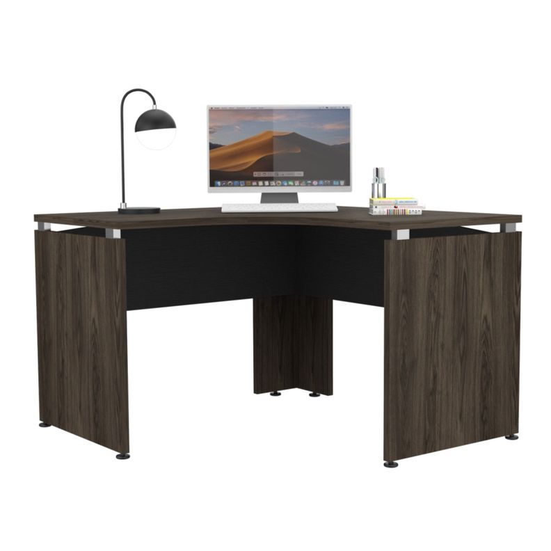 ESCRITORIO EN L 120X120X75 CM FM-003N NEGRO Y CAFÉ OSCURO-2