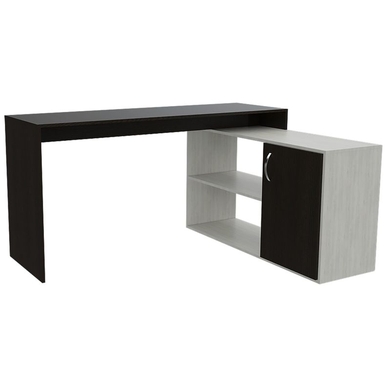 ESCRITORIO EN L 1 PUERTA Y ESTANTES  FM-032B BLANCO Y NEGRO-0