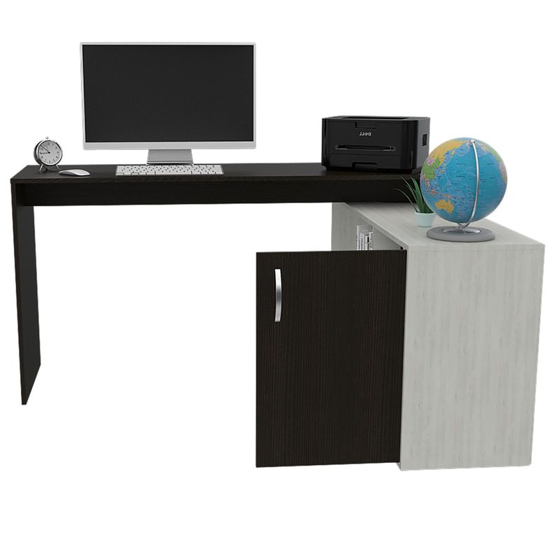 ESCRITORIO EN L 1 PUERTA Y ESTANTES  FM-032B BLANCO Y NEGRO-3
