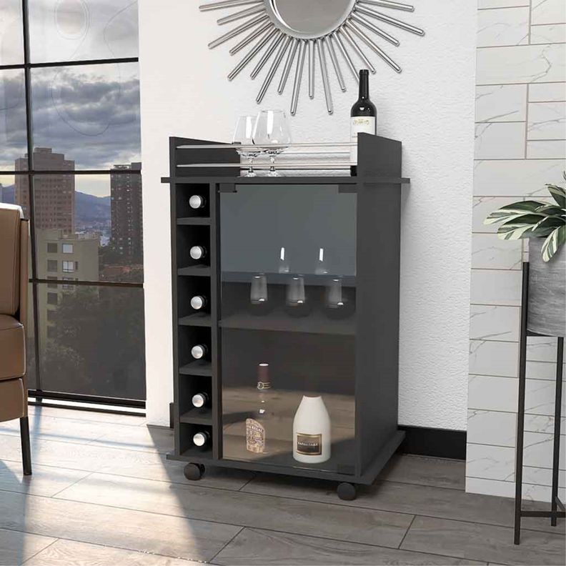 BAR BAJO 6 BOTELLEROS 1 PUERTA DE VIDRIO FM-009N - NEGRO-4