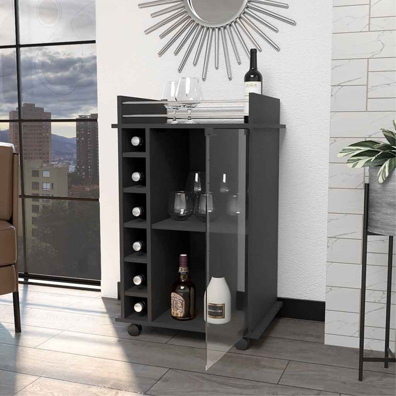 BAR BAJO 6 BOTELLEROS 1 PUERTA DE VIDRIO FM-009N - NEGRO-5