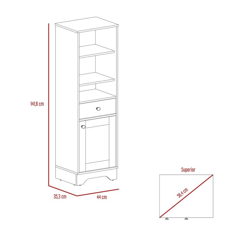 Estante Organzador Baño 1 Puerta 1 Cajon Fm-005C Café Claro Y Blanco-5
