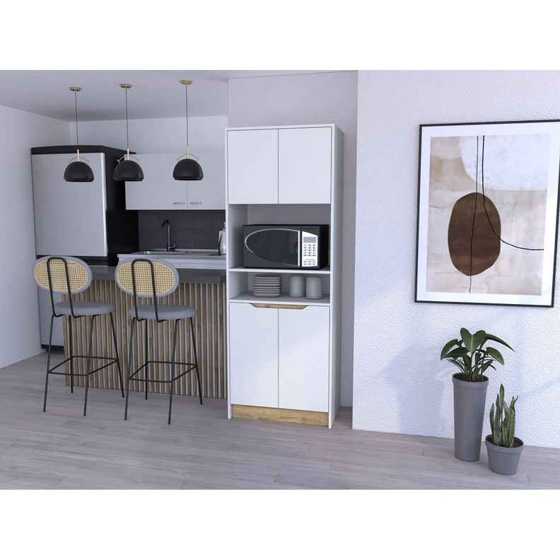 MUEBLE MICROONDAS 4 PUERTAS FM-008B BLANCO Y CAFÉ CLARO-4