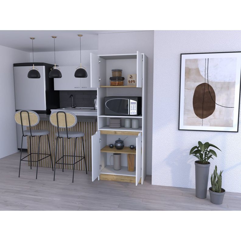 MUEBLE MICROONDAS 4 PUERTAS FM-008B BLANCO Y CAFÉ CLARO-5