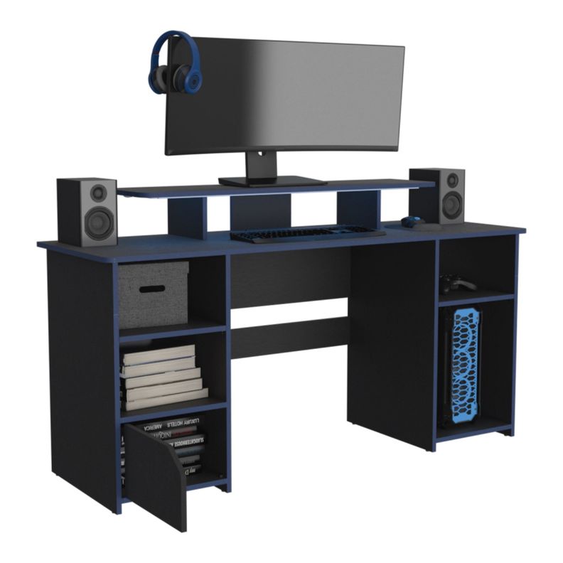ESCRITORIO GAMER 1 PUERTA FM-045A NEGRO Y AZUL -2