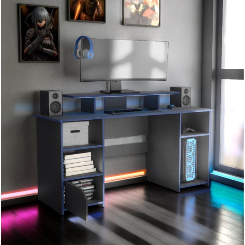 ESCRITORIO GAMER 1 PUERTA FM-045A NEGRO Y AZUL -4