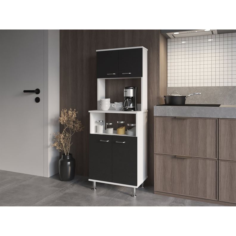 MUEBLE MICROONAD 4 PUERTAS FM-011B BLANCO Y NEGRO-4