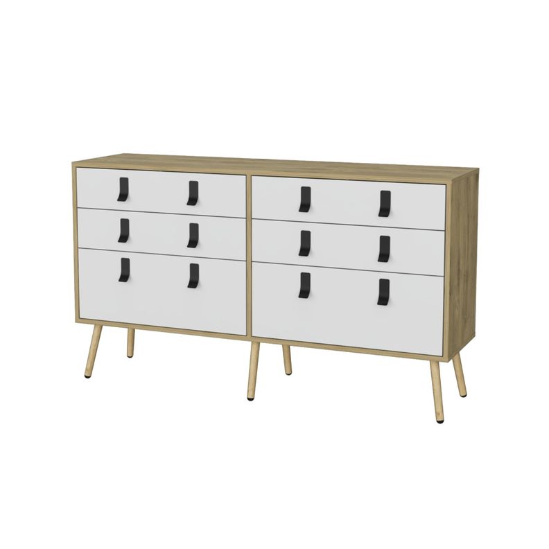 COMODA DOBLE 6 CAJONES FM-014C CAFÉ CLARO Y BLANCO-0