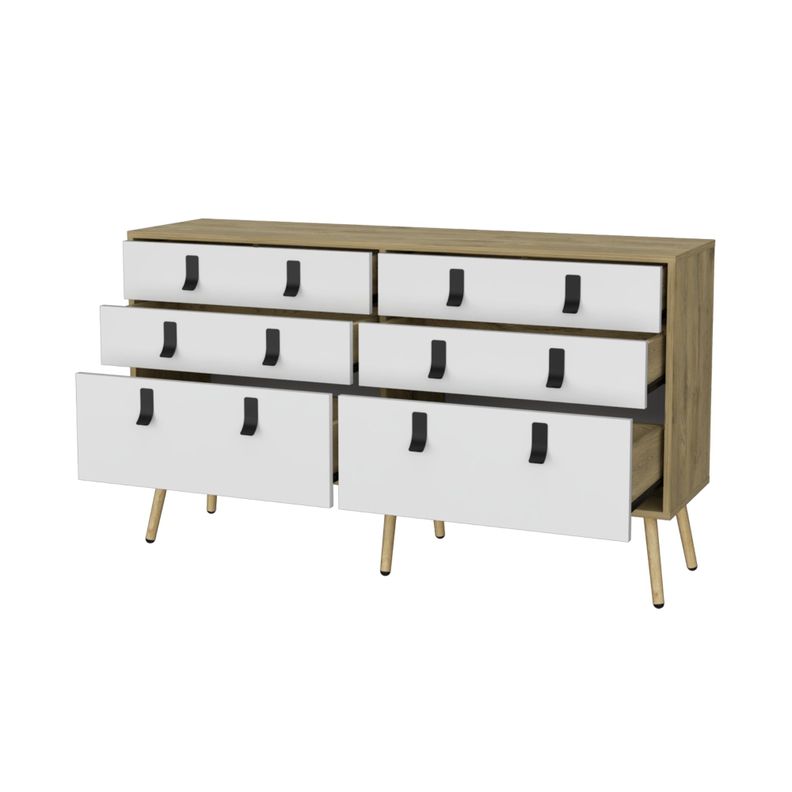 COMODA DOBLE 6 CAJONES FM-014C CAFÉ CLARO Y BLANCO-1