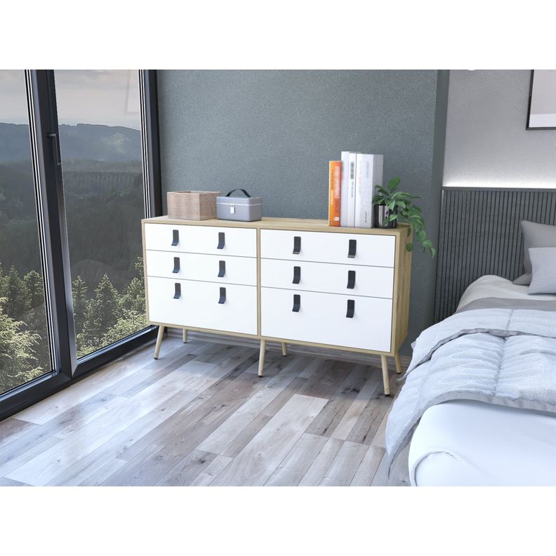 COMODA DOBLE 6 CAJONES FM-014C CAFÉ CLARO Y BLANCO-4
