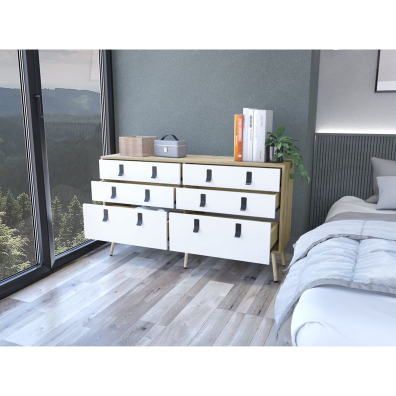 COMODA DOBLE 6 CAJONES FM-014C CAFÉ CLARO Y BLANCO-5