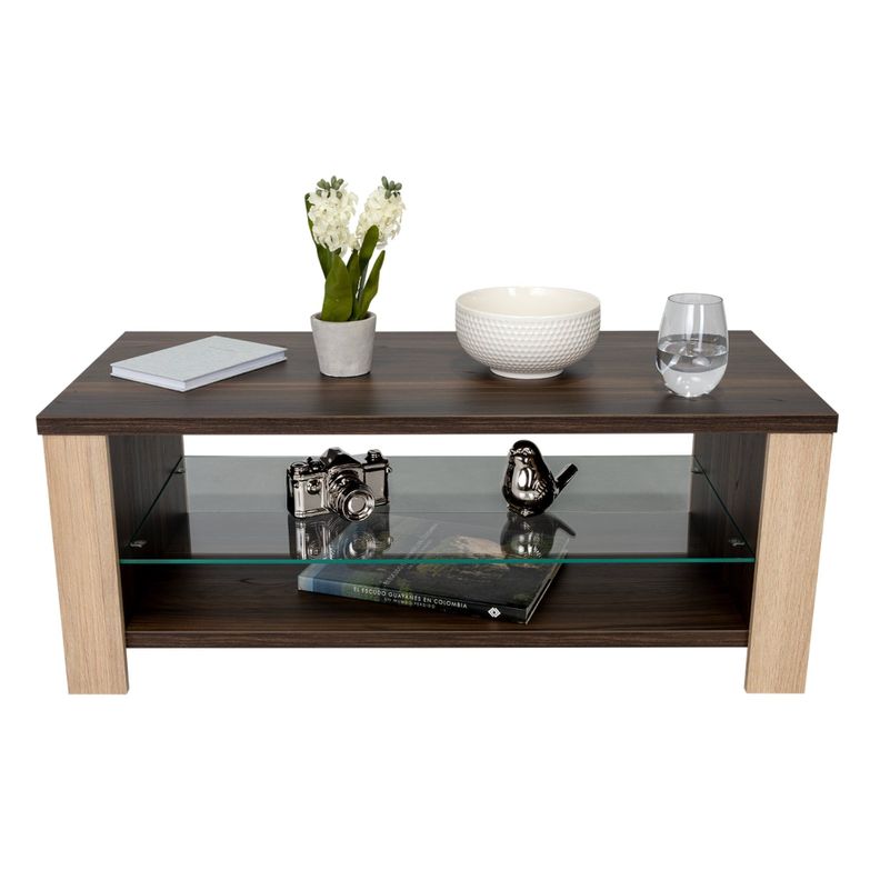 Mesa De Centro Con Repisa De Vidrio Fm-021O Café Oscuro-2