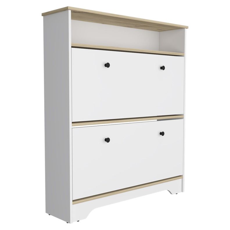 COMODA ZAPATERO 2 PUERTAS FM-017B - BLANCO Y CAFE CLARO-0