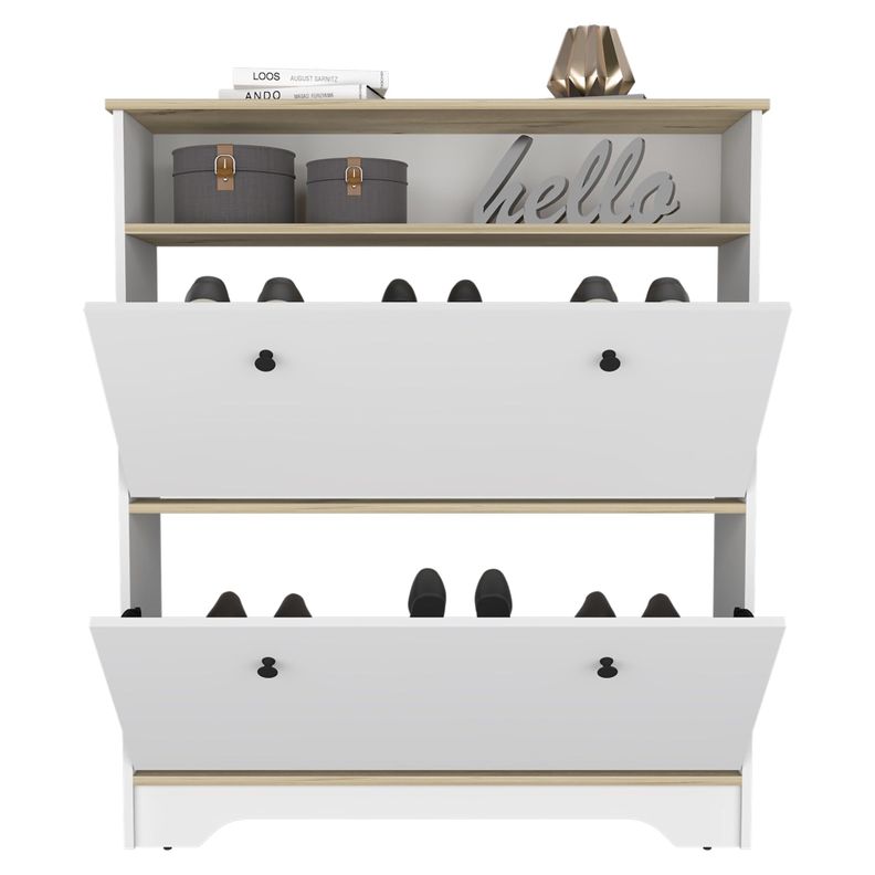 COMODA ZAPATERO 2 PUERTAS FM-017B - BLANCO Y CAFE CLARO-2