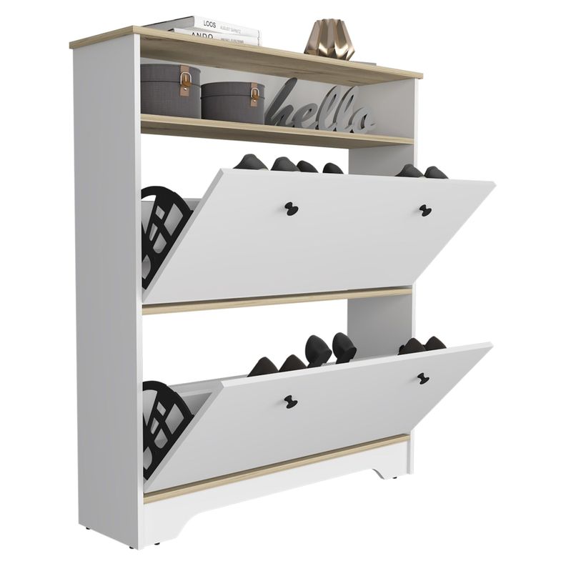 COMODA ZAPATERO 2 PUERTAS FM-017B - BLANCO Y CAFE CLARO-3