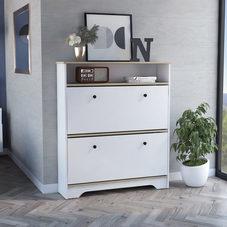 COMODA ZAPATERO 2 PUERTAS FM-017B - BLANCO Y CAFE CLARO-4