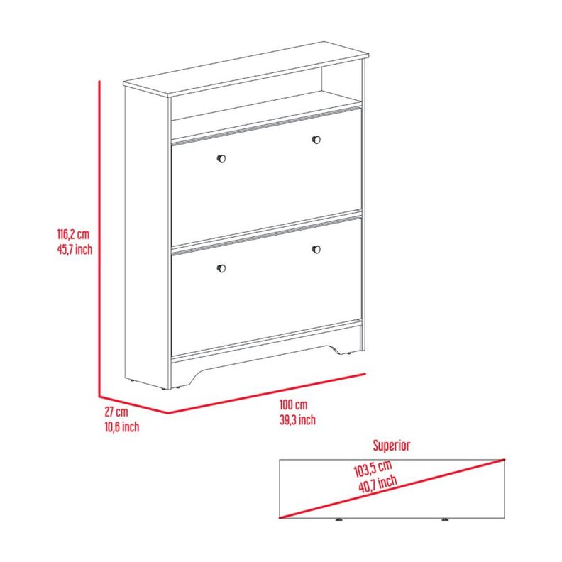 COMODA ZAPATERO 2 PUERTAS FM-017B - BLANCO Y CAFE CLARO-6