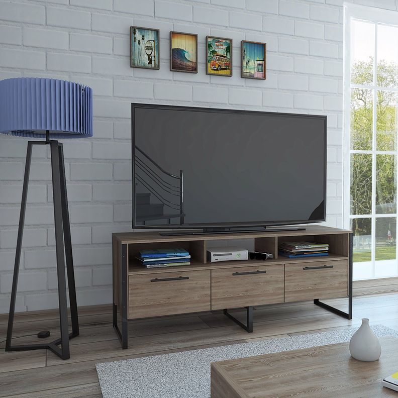 RACK TV 60" CON 3 PUERTAS Y 3 REPISAS FM-009C - CAFE CLARO-4