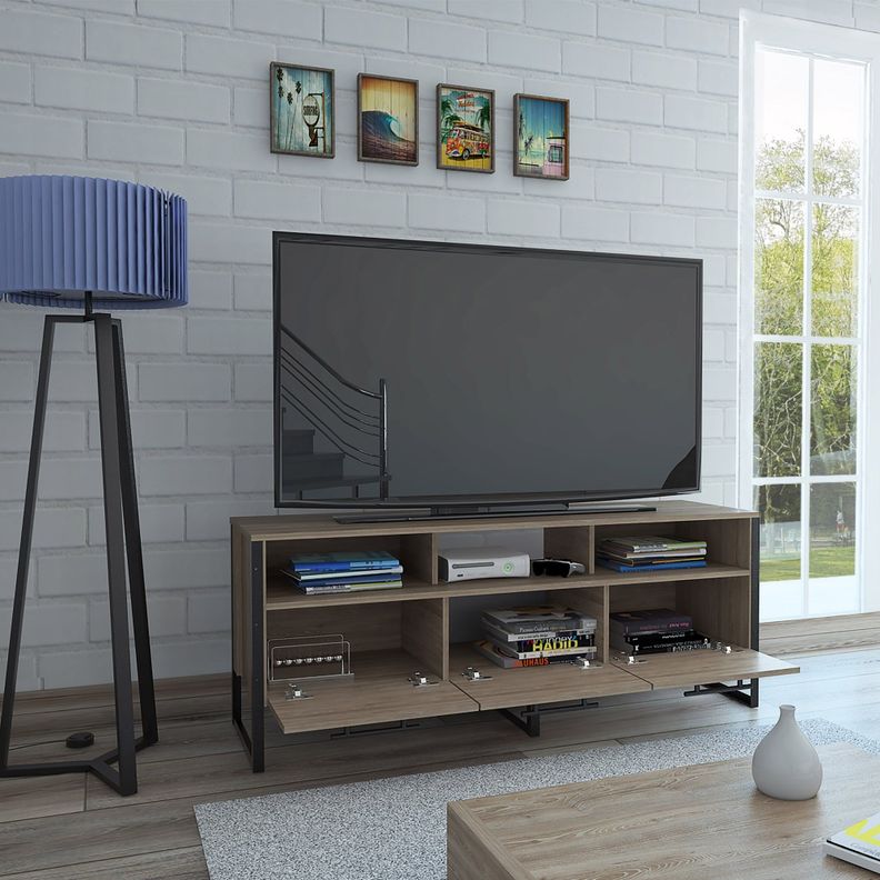 RACK TV 60" CON 3 PUERTAS Y 3 REPISAS FM-009C - CAFE CLARO-5