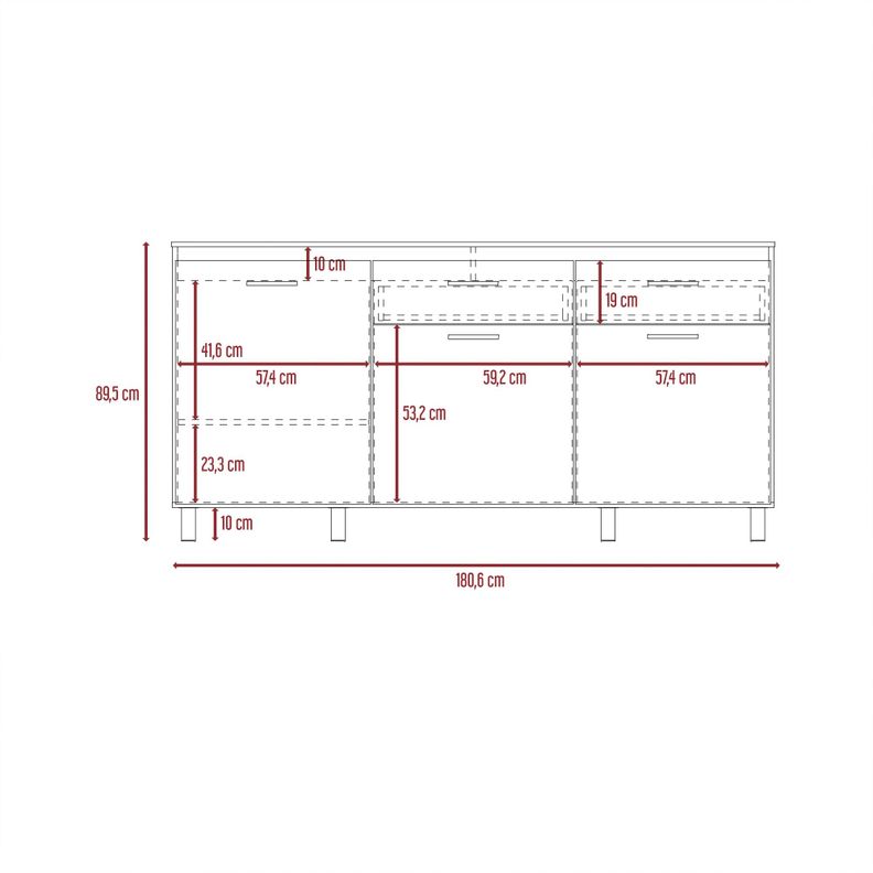 Mueble Base De Cocina 3 Puertas 2 Cajones Fm-003C Café Claro-9