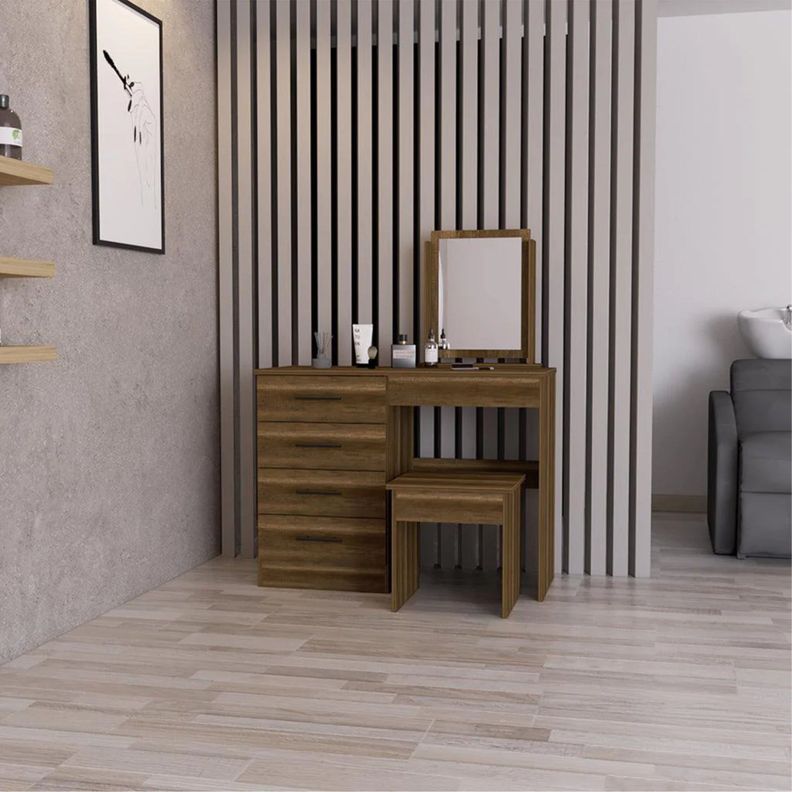 MUEBLE TOCADOR 4 CAJONES 1 BANCA Y ESPEJO FM-001O - CAFÉ OSCURO-2
