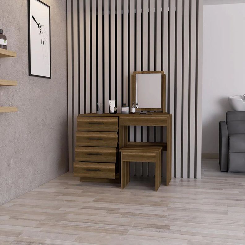 MUEBLE TOCADOR 4 CAJONES 1 BANCA Y ESPEJO FM-001O - CAFÉ OSCURO-3