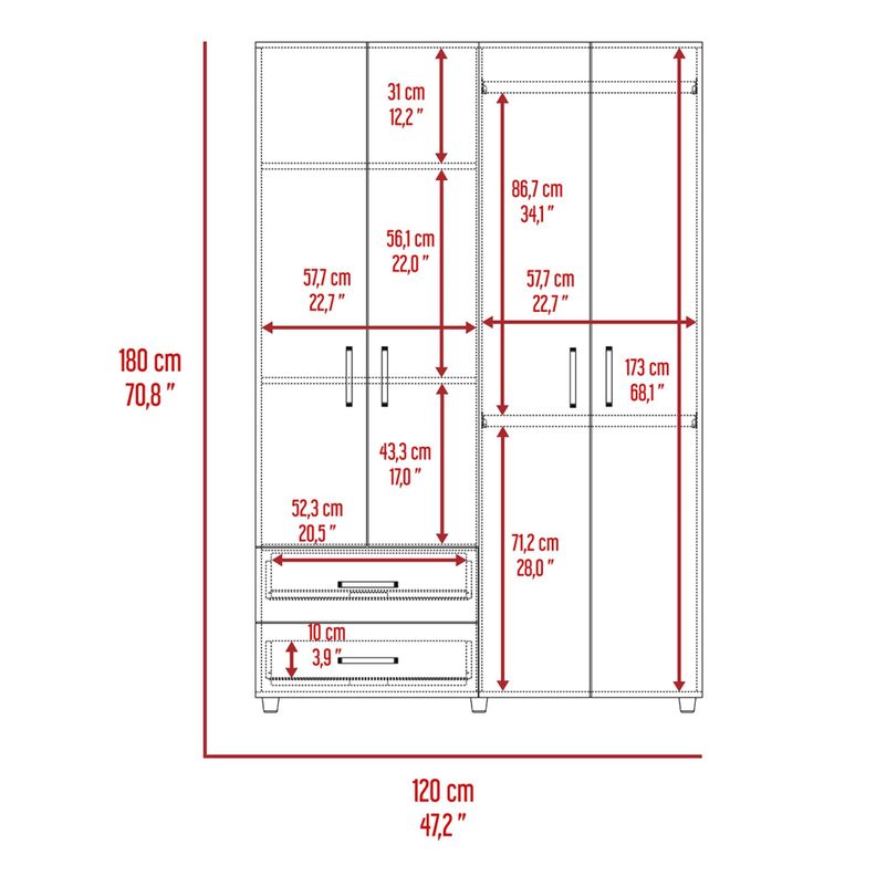 CLOSET 4 PUERTAS 2 CAJONES FM-019C - HUMO-7
