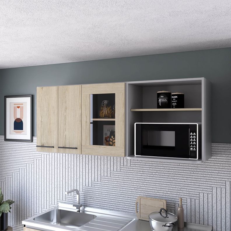MUEBLE MURAL CON CAPACIDAD PARA MICROONDAS 3 PUERTAS FM-003G GRIS-4