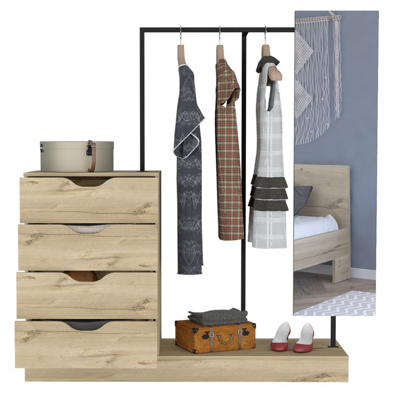 CLOSET 4 CAJONES + ESPEJO FM-028C CAFÉ CLARO-2