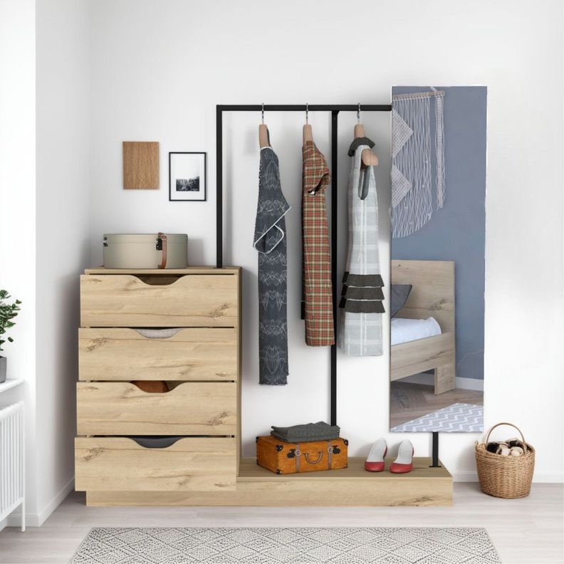CLOSET 4 CAJONES + ESPEJO FM-028C CAFÉ CLARO-4