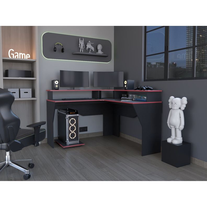 ESCRITORIO GAMER FM-046N - NEGRO CANTO ROJO-4