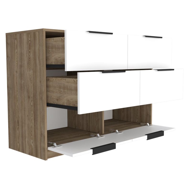 COMODA 4 CAJONES 2 PUERTAS ABATIBLES FM-020C - CAFÉ CLARO / BLANCO-3