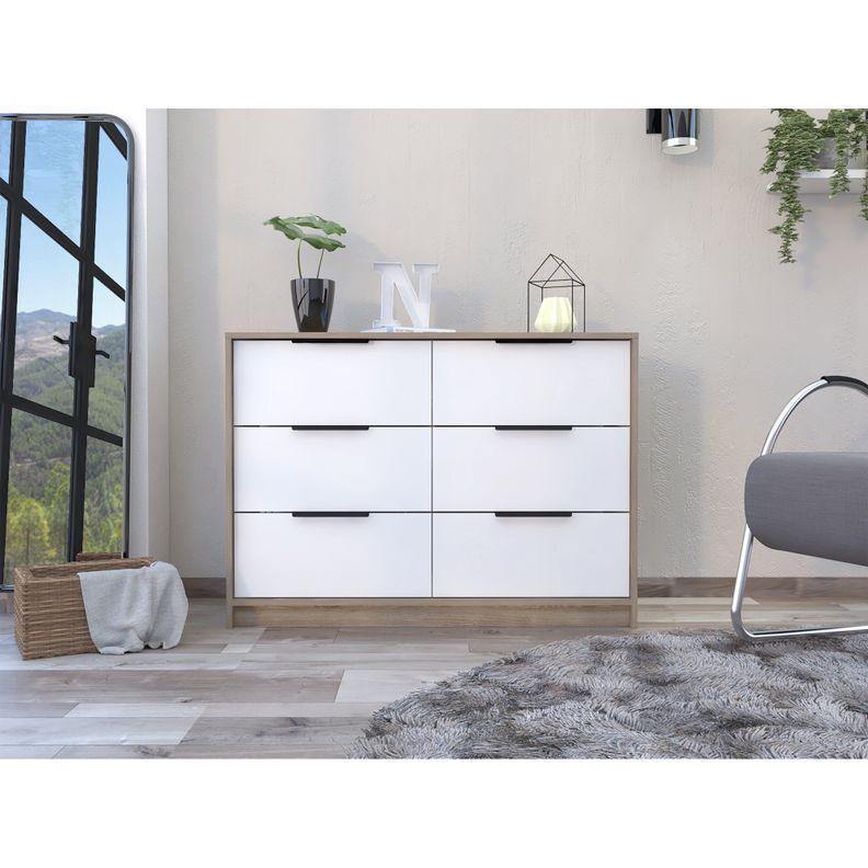 COMODA 4 CAJONES 2 PUERTAS ABATIBLES FM-020C - CAFÉ CLARO / BLANCO-4