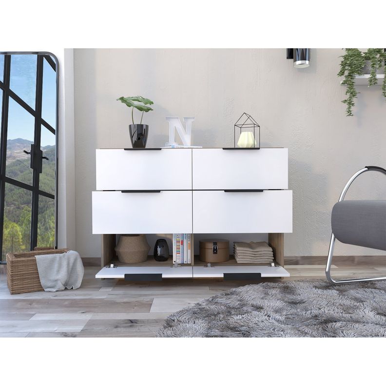 COMODA 4 CAJONES 2 PUERTAS ABATIBLES FM-020C - CAFÉ CLARO / BLANCO-5
