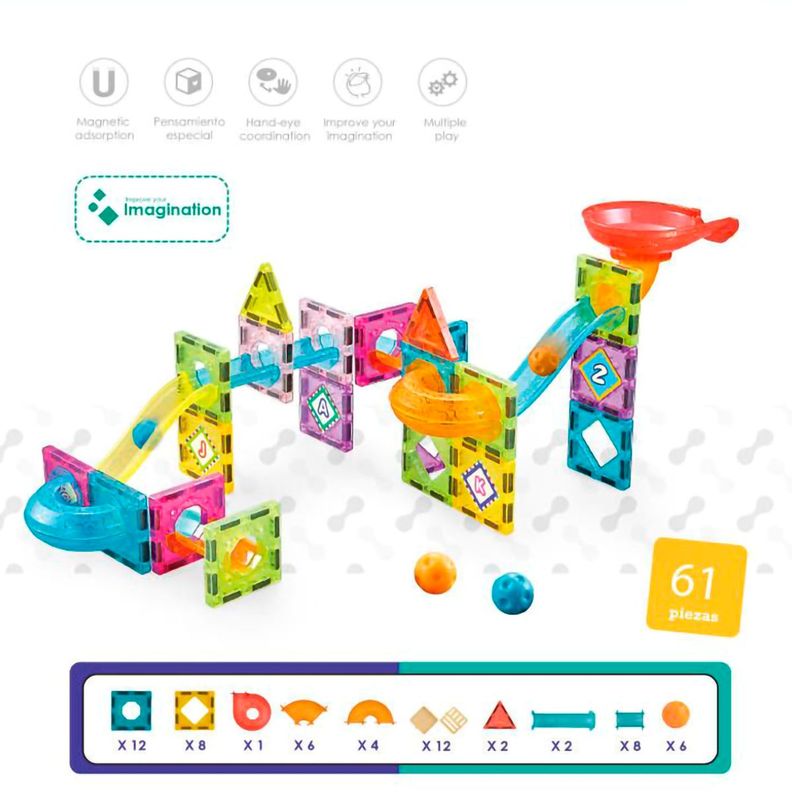 Bloques Magnéticos con Toboganes 61 Piezas-0