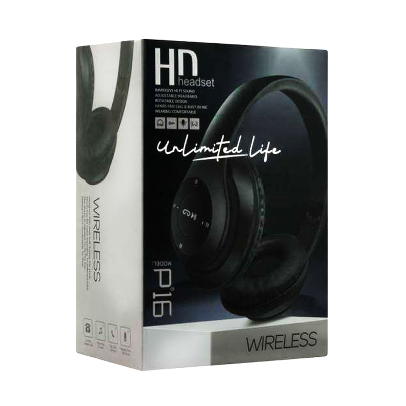 Audífonos Wireless P16 Bluetooth Recargable Headphones Negro-1