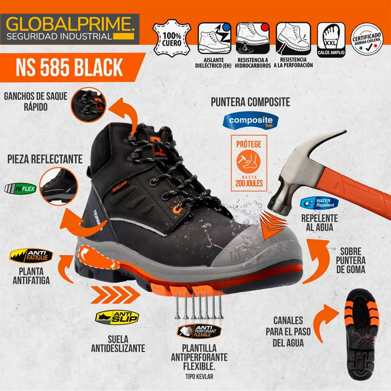 Botin de Seguridad Norseg NS-585 Black-7