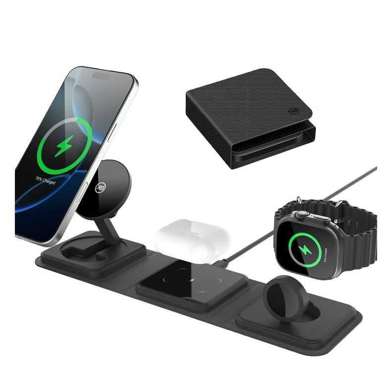 Base Cargador Soporte Inalambrico Plegable 3 en 1 Magsafe 15w Kbod W10 Negro