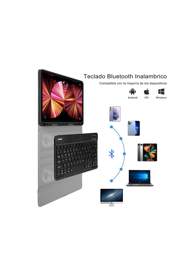 Funda Con Teclado Español Para iPad Air 13 M2 2024 Rosado-3
