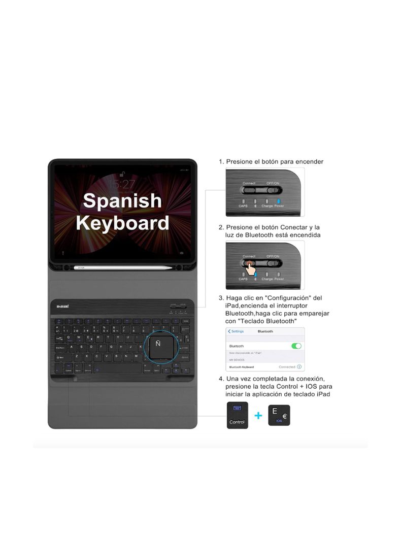 Funda Con Teclado Español Para iPad Air 13 M2 2024 Rosado-4