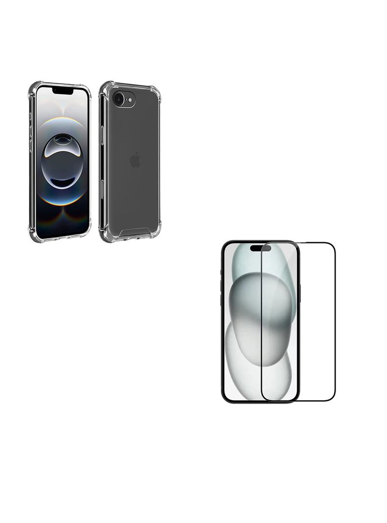 Carcasa Transparente +Lámina De Vidrio Templado Completa Para iPhone 16e-0