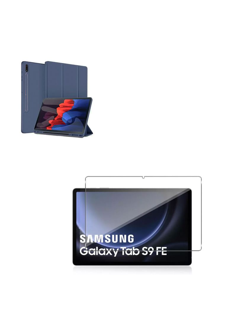 Funda Smart Cover Para Samsung S9 Fe 10.9 Azul Lamina Vidrio-0