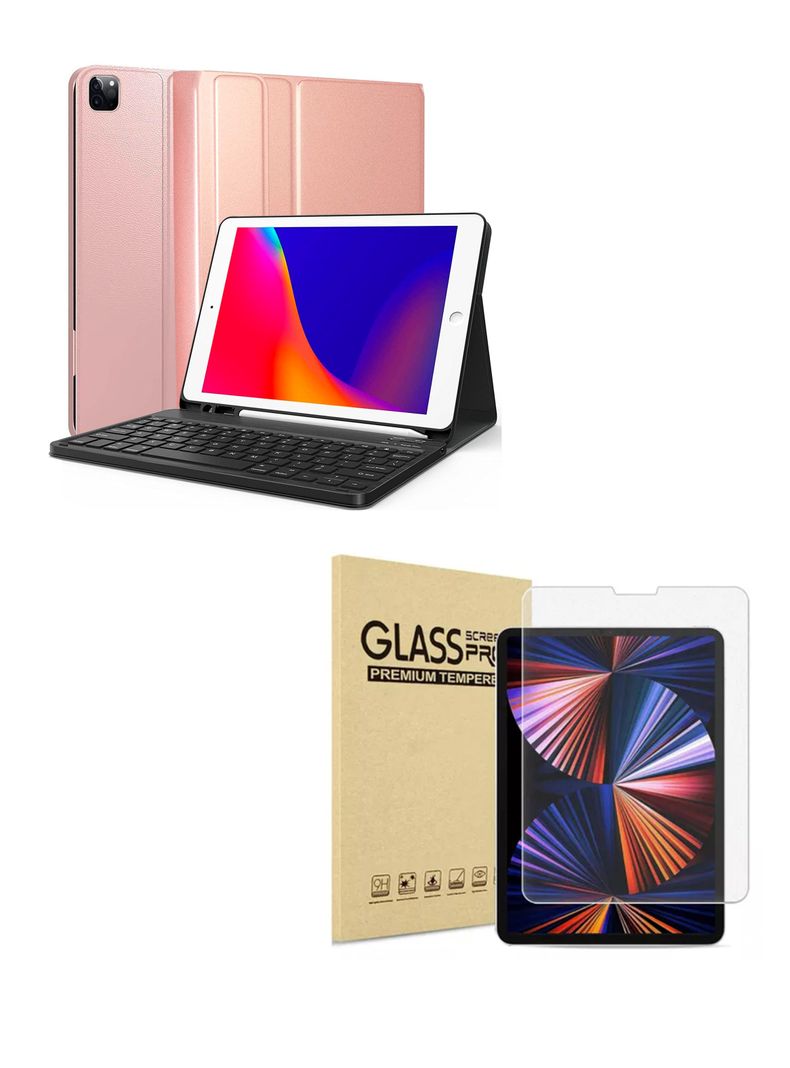 Funda Con Teclado Lamina Para iPad 12.9 Con Ranura Rosa-0