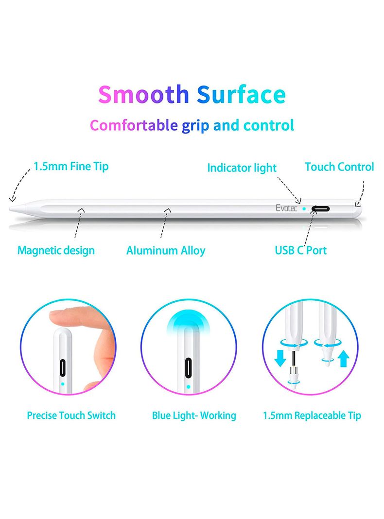 Lapiz Pencil Para iPad Carga Inalámbrica Rechazo De Palma-1